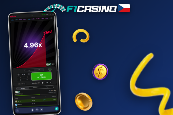 Aviator ve F1 Casino s nízkým multiplikátorem 1,5x a aktivním tlačítkem Cash Out