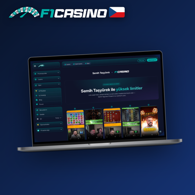 Ilustrace monitoru s ruletou a kartami pro F1 Casino desktop v červeno-černé paletě