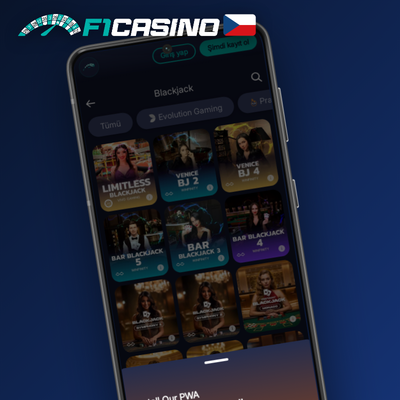Smartphone s otevřeným lobby F1 Casino pro hraní přes mobilní prohlížeč