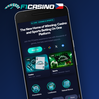 Okno prohlížeče s logem F1 Casino pro okamžitý přístup bez instalace softwaru