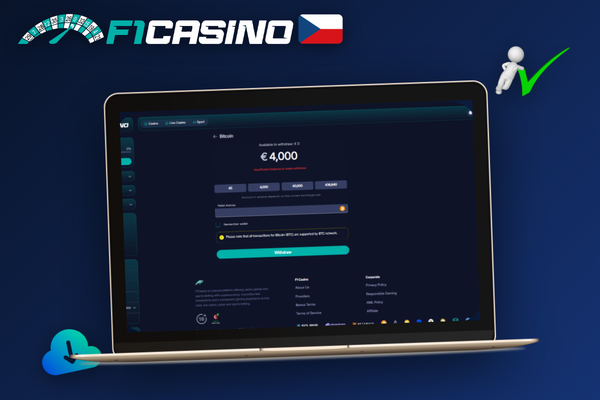 Přehled historie transakcí s položkou výběr ve zpracování v F1 Casino