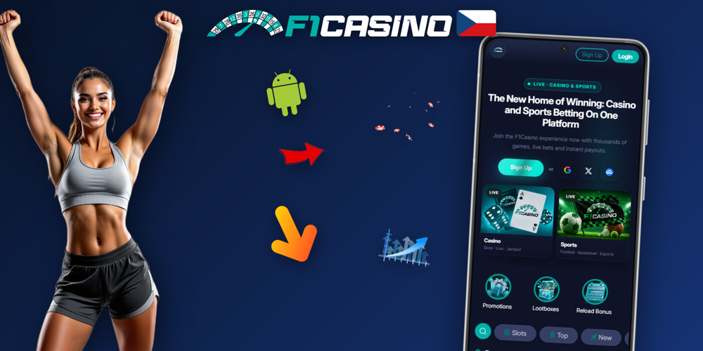 F1 Casino aplikace na smartphonu a tabletu s červeno-černým závodním designem